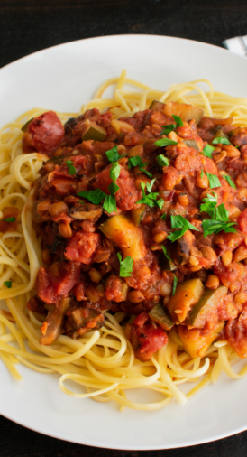 Pâtes à la sauce bolognaise aux lentilles