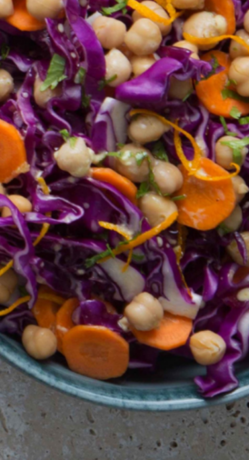 Salade de pois chiches, chou rouge et carottes