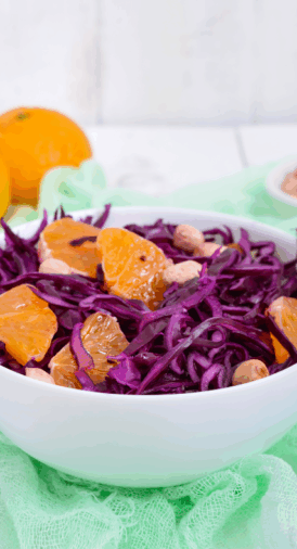 Salade de chou rouge et poireaux, à l’orange et au poulet