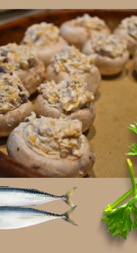 Champignons crus farcis à la tartinade de poisson