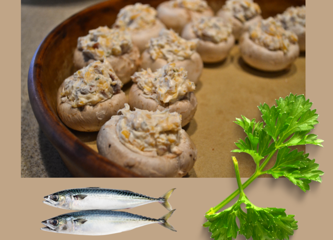 Champignons crus farcis à la tartinade de poisson
