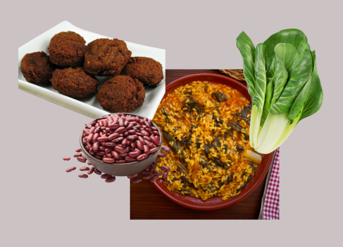 Riz printanier aux blettes et falafels de haricots rouges